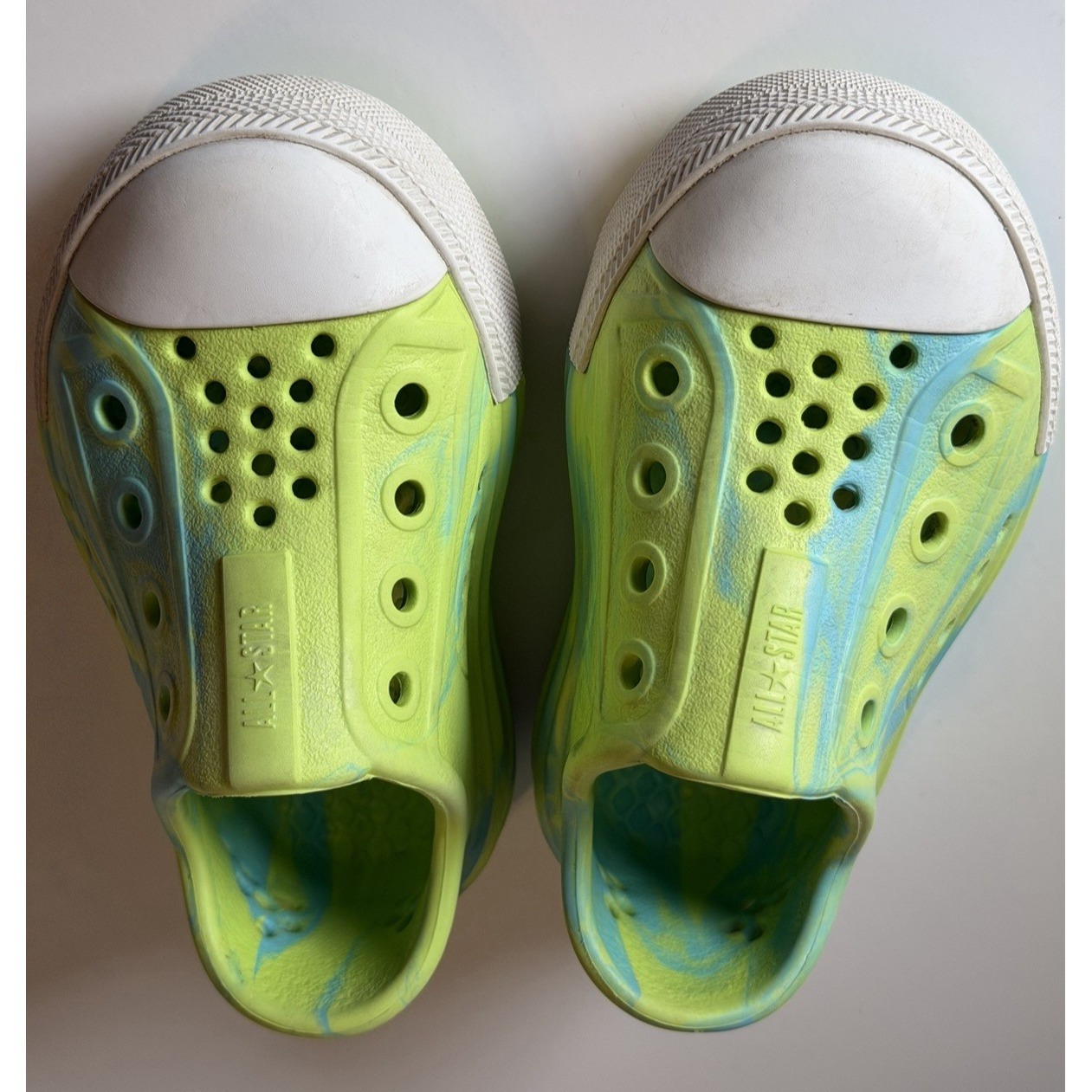 Converse Foam Clogs Toddler 7 Neon Green Blue Marble All Star Water Neon Marble